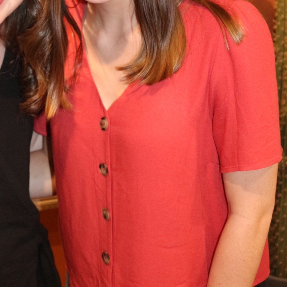 Red Button Up Cropped Top